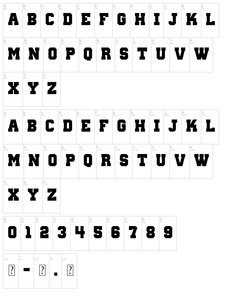 Wanted M54 font map